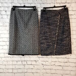 2 J Crew Tweed Knit Faux Wrap Pencil Skirts Navy White & Black White Size 0